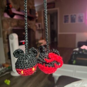 Handmade crochet Mickey and Minnie car hanger